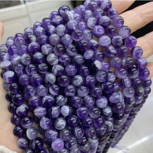 A+ Kalite Ametist Doğal Taş Dizi Boncuk > Sertifikalı + Misina Hediyeli