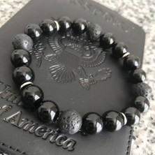 Parlak Oniks ve Lav Doğal Taşlı Şık Tasarım Bileklik | Handcrafted