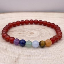 Canlılık ve Zindelik 7 Çakra Karnelyan: Unisex Doğal Tas Bileklik