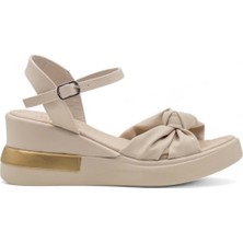 Berk Poli Taban Düğümlü Kadın Sandalet Krem