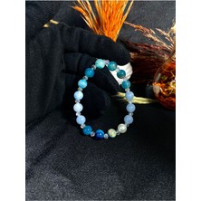"denizden Gelen Huzur: Mavi Akik ve Akuamarin Doğal Taş Bileklik | Sertifikalı > Handcrafted