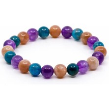 A+ Kalite | Mavi Akik - Güneş Taşı - Ametist Doğal Taş Bileklik