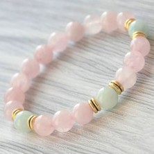 Dişil Enerji Sağlar > Şık Tasarım > Pembe Kuvars ve Ay Taşı Doğal Taş Bileklik | Sertifikalı