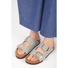 Mio Gusto Ines Gri Renk Ortopedik Mantar Tabanlı Kadın Terlik