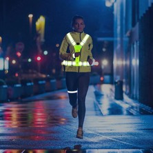 Reflektif Işıklı Yelek Siyah Fosforlu Neon Bisiklet, Motosiklet,scooter Gece Ikaz Uyarı Yeleği
