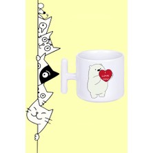 Beyaz Kutup Ayısı I Love You Tasarım Baskılı Beyaz T Sap Kupa Bardak