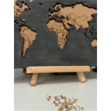 Masaüstü Kişiselleştirilebilir Ahşap Mantar Dünya Haritası - Mini Şövale ve 30 Adet Pin Hediyeli – 30X20CM