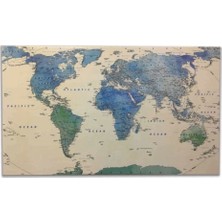 Sulu Boya Desenli Kanvas Dünya Haritası Tablo - Yüksek Kalite – Tek Parça – Şık ve Kolay Montaj 110X60CM