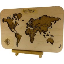 Masaüstü Kişiselleştirilebilir Ahşap Mantar Dünya Haritası - Mini Şövale ve 30 Adet Pin Hediyeli – 30X20CM