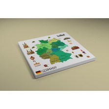 Kanvas Almanya Haritası Renkli Illüstrasyonlu - Ev ve Ofis Dekorasyonu - Coğrafya Dekorasyonu 40X35 cm