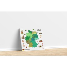 Kanvas Almanya Haritası Renkli Illüstrasyonlu - Ev ve Ofis Dekorasyonu - Coğrafya Dekorasyonu 40X35 cm