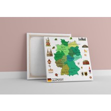 Kanvas Almanya Haritası Renkli Illüstrasyonlu - Ev ve Ofis Dekorasyonu - Coğrafya Dekorasyonu 40X35 cm