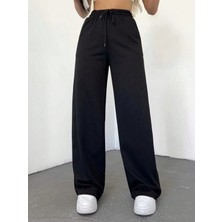 Unısex Iki Iplik Beli Lastikli Oversize Bol Paça Lastikli Eşofman Altı