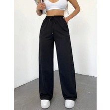 Unısex Iki Iplik Beli Lastikli Oversize Bol Paça Lastikli Eşofman Altı