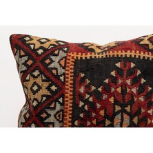 El Yapımı Kilimden Yapılmış Vintage Kırlent Kılıfı, Yün, 40X40 cm