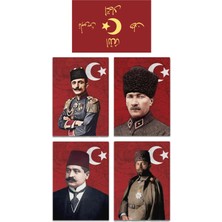Ittihat Terakki Sancağı Tablo Seti 4'lü 40X60 3mm Ahşap Enver Paşa Talat Paşa Cemal Paşa