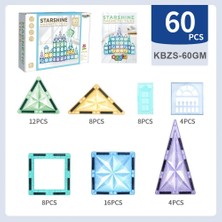 Oggia Starshine 60 Parçalı Premium Manyetik Oyuncak/bloklar Seti (Simli, Renkli Bloklarla) (KBZS-60GM)