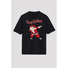 Munn Collection Merry Christmas Baskılı Noel Babalı T-Shirt - Siyah