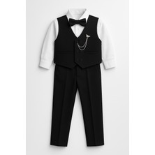 Trend Bebe Butik Erkek Çocuk Takım Elbise 5 Parça Papyonlu Yelekli Siyah Şık Kıyafet Düğün Bayram Özel Gün Kıyafeti