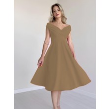 Munn Collection Kadın Kısa Kollu Kruvaze Yaka Eteği Volanlı Krep Elbise