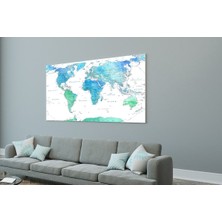 Tek Parça Detaylı Kanvas Dünya Haritası - Coğrafya Öğrenme Aracı - Mavi Temalı 150X90CM