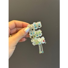Boncuk Işleme Beyaz Payetli E Haharfi Arma Dikiş Aplike  6x4 cm