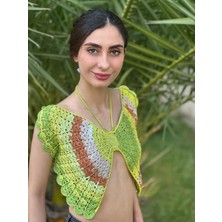 El Örgüsü Kelebek Crop Büstiyer Standart Beden