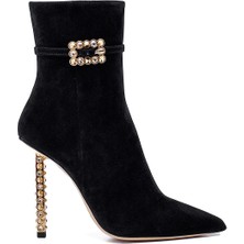 Wonde Siyah Süet Kadın Topuklu Bot