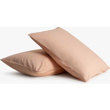 Ecocotton 2'li Düz Yastık Kılıfı %100 Organik Pamuk Perkal Pudra 50X70 cm
