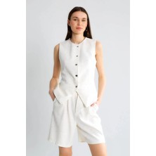 Robin Kadın Yazlık Natural Renk Kolsuz Yelek ve Şort Takım - Modern Stil