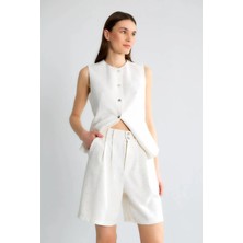 Robin Kadın Yazlık Natural Renk Kolsuz Yelek ve Şort Takım - Modern Stil