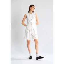 Robin Kadın Yazlık Natural Renk Kolsuz Yelek ve Şort Takım - Modern Stil