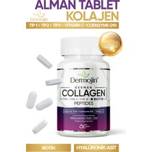 Dermojin 30 Günlük Biotin, Coenzyme Q10, Hyaluronic Acid, C Vitamini Içeren %100 Saf Tablet Alman Kolajeni