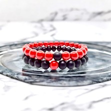 Padore Accessory Ebedi Aşkın Sembolü: Kırmızı Akik ve Oniks Doğal Taş Sevgili Bilekliği > Sertifikalı