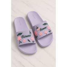 Mor Flower Havuz Terlik - Plaj Çiçek Desenli Terlik