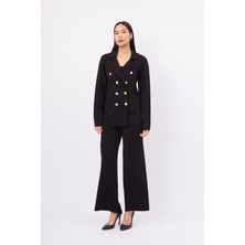 Styleboom x Peraluna Katherıne Blazer Çelik Örgü Klasik Kesim Düğmeli Blazer Kadın Triko Ceket - Siyah