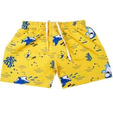 Çok Renkli Desenli Erkek Çocuk Deniz Şort Mayo-Köpek Balığı Desenli