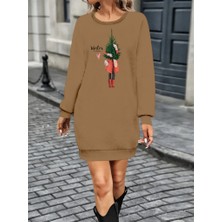 Munn Collection Kadın Uzun Kollu Bisiklet Yaka Desenli Kısa Viskon Iki Iplik Elbise