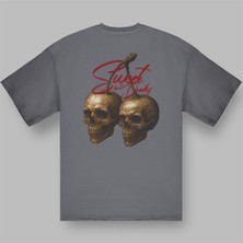 Sweet But Deadly Kuru Kafa Baskılı Gri Tişört
