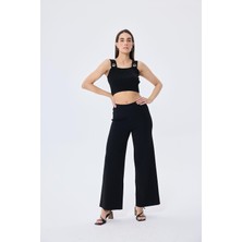 Memphis Trouser Kadın Rahat Kesim Triko Pantolon - Siyah