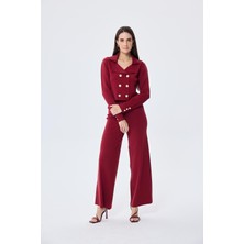 Styleboom x Peraluna Kathy Blazer Çelik Örgü Crop Kruvaze Blazer Kadın Triko Ceket - Bordo
