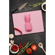 30X40 cm Cam Kesme Tahtası Pembe Ananas Desenli
