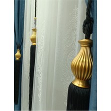 Fon Perde Tavan Bağlama Püsküllü Braçol Set  - Altın Kuka ( 3 Parça )