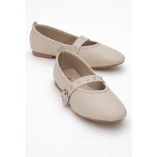 Kadın Tek Biyeli Tokalı Babet Bej