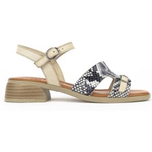 Ziya, Kadın Hakiki Deri Topuklu Sandalet 1511032Z10209 Kırık Beyaz