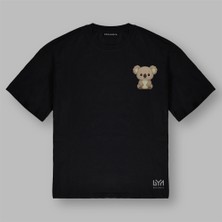 Koala Figürlü Oversize Siyah Tişört