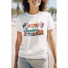 Qoeuyl Boutique Sunshine Loaded Teas Baskılı Yaz Temalı Unisex Regular Fit Pamuklu Beyaz Tişört