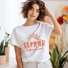 Qoeuyl Boutique Summer Love Baskılı Yaz Temalı Unisex Regular Fit Pamuklu Beyaz Tişört