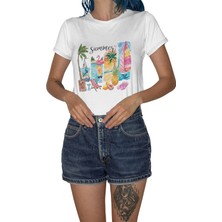 Qoeuyl Boutique Coquette Summer Baskılı Yaz Temalı Unisex Regular Fit Pamuklu Beyaz Tişört