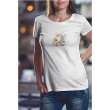 Qoeuyl Boutique Tropikal Kokteyl Baskılıyaz Temalı Unisex Regular Fit Pamuklu Beyaz Tişört